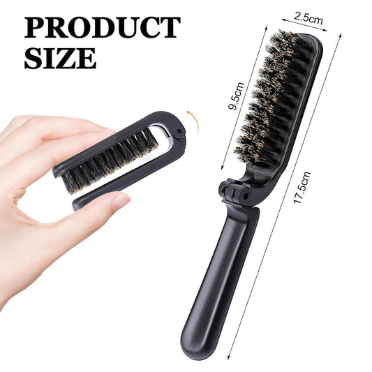 2Pcs Travel Hair Brush, Mini olding Hair Brush Collapsable Boar Bristles Hair Comb Pocket Beard Brush V1259-DP01-E-526