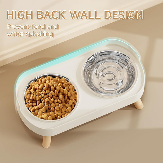 Elevated Cat Bowl, Raised Cat ood and Water Bowl Set or Indoor Cats, Splash Proo with 2 Stainless Steel Pet V1259-DP01-E-528