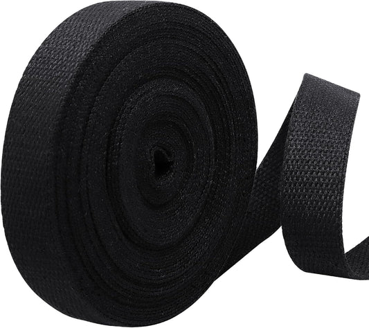Biaungdo 1 Inch 12 Yards Cotton Webbing Straps, Black Polyester Weave Webbing for Bags Handles, Tote Bag, V1259-DP01-E-53