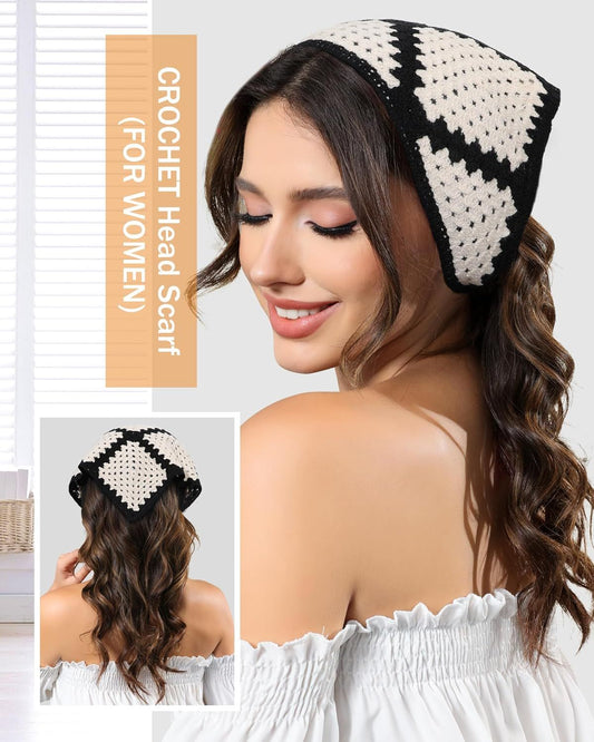 Crochet Head Scar Hair Bandanas Women Knit Bandana Headband Scar Tie-Back Head Coverings loral Headscar or V1259-DP01-E-534