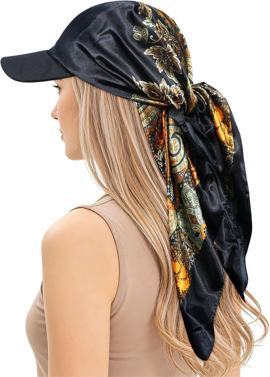 Women's Satin Head Scar with Sun Visor Brim Hat Scar with Visor Cap or Women One Piece Design V1259-DP01-E-539