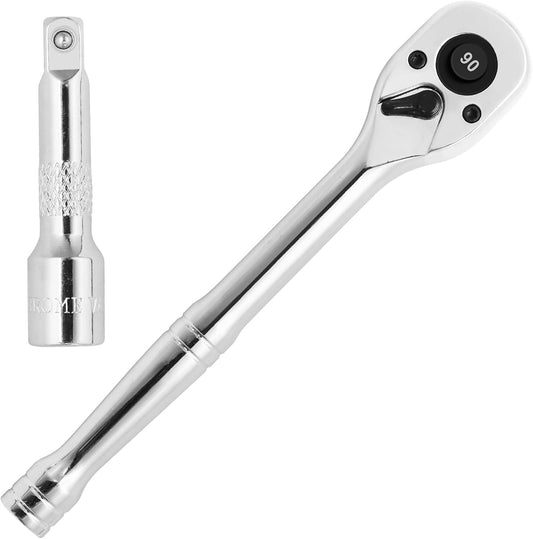 Biaungdo 1/4 Inch Drive Ratchet with 2 Inch Extension Bar, 90-Tooth Reversible Quick-release Ratchet Wrench, V1259-DP01-E-54