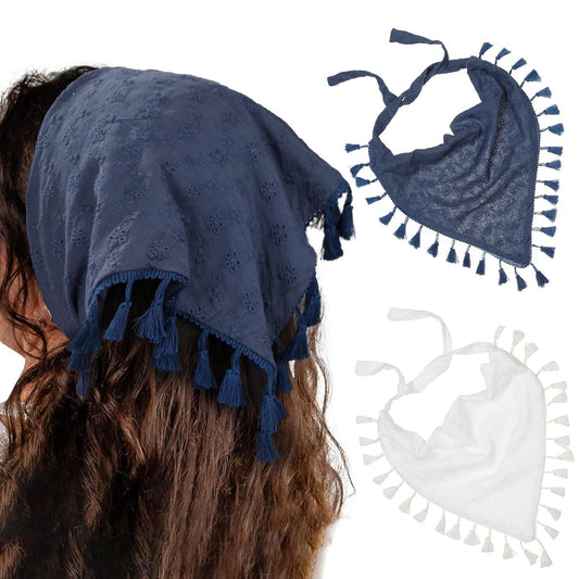 loral Tassels Hair Scar Headband - 2PCS Cotton Hair Bandana Scar With Tassels Tie Back Head Kerchie Headband V1259-DP01-E-542