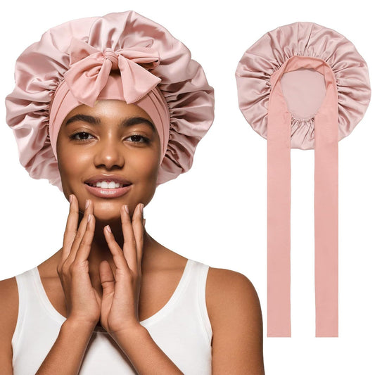 Satin Hair Bonnet with Wide Band Silk Sleeping Bonnets Hair Wrap or Women Girls Night Cap with Tie Band Satin V1259-DP01-E-543