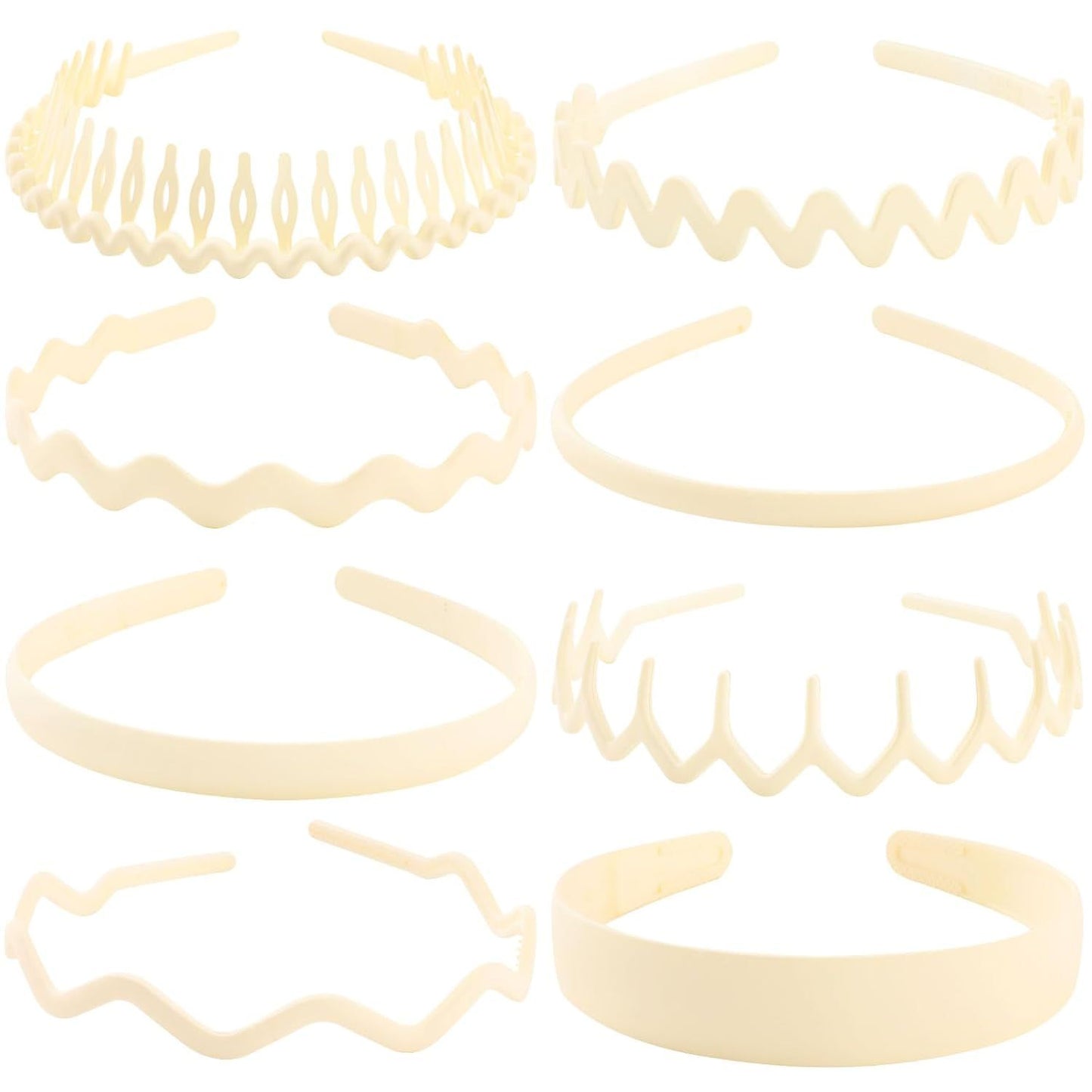 Plastic Matte Zig Zag Headbands or Women, Non Slip with Teeth, 8 Pack (Cream, One size) V1259-DP01-E-545