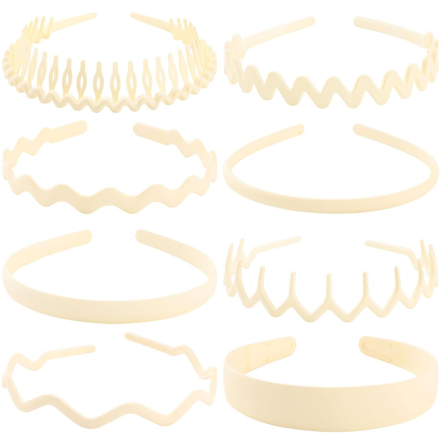 Plastic Matte Zig Zag Headbands or Women, Non Slip with Teeth, 8 Pack (Cream, One size) V1259-DP01-E-545