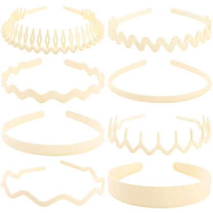 Plastic Matte Zig Zag Headbands or Women, Non Slip with Teeth, 8 Pack (Cream, One size) V1259-DP01-E-545