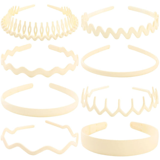 Plastic Matte Zig Zag Headbands or Women, Non Slip with Teeth, 8 Pack (Cream, One size) V1259-DP01-E-545