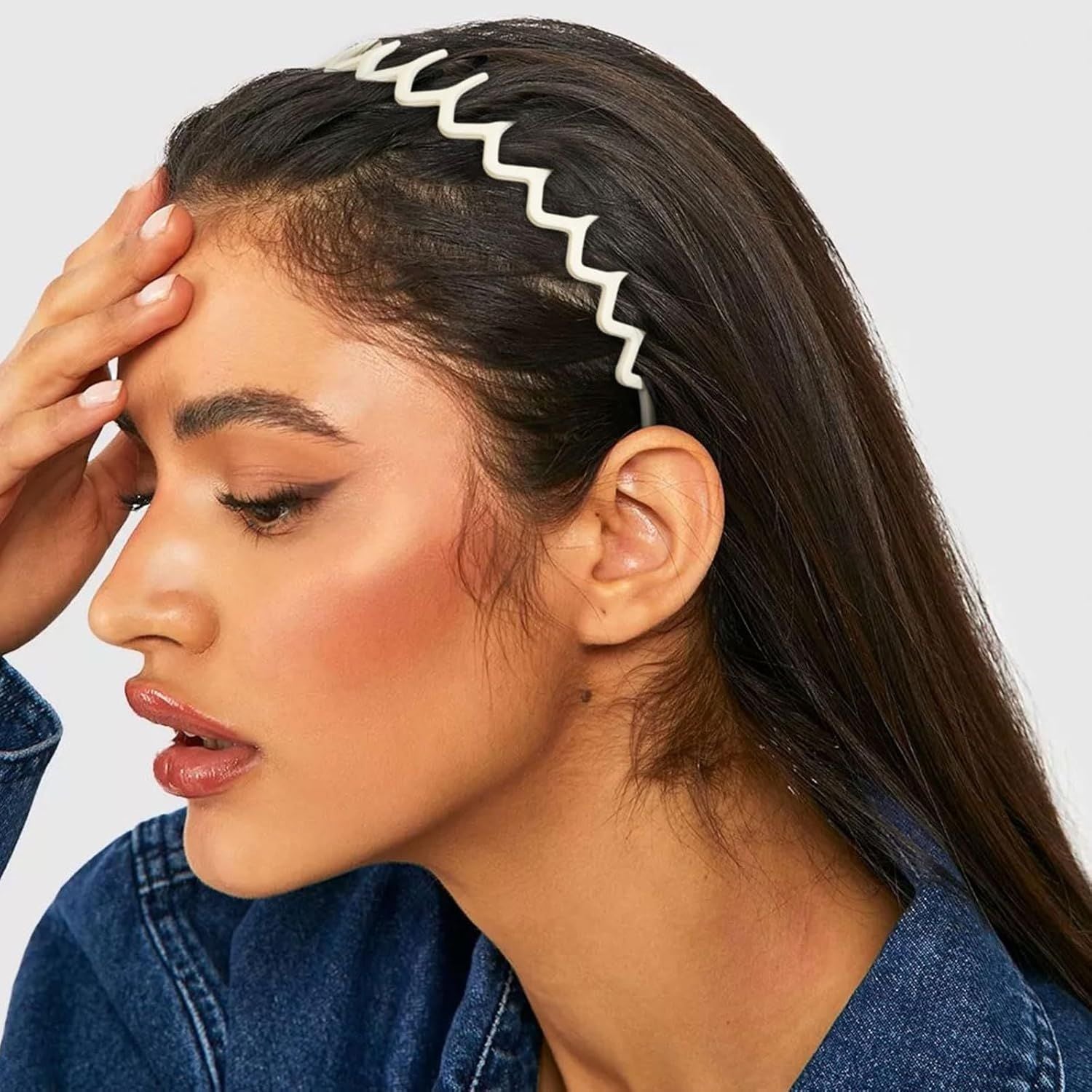 Plastic Matte Zig Zag Headbands or Women, Non Slip with Teeth, 8 Pack (Cream, One size) V1259-DP01-E-545