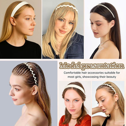 Plastic Matte Zig Zag Headbands or Women, Non Slip with Teeth, 8 Pack (Cream, One size) V1259-DP01-E-545