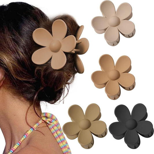 Cute Hair Claw Clips Set - 4Pcs Nonslip Strong Hold 3 Inch Matte Small lower Clips or Women and Girls (Beige, V1259-DP01-E-552