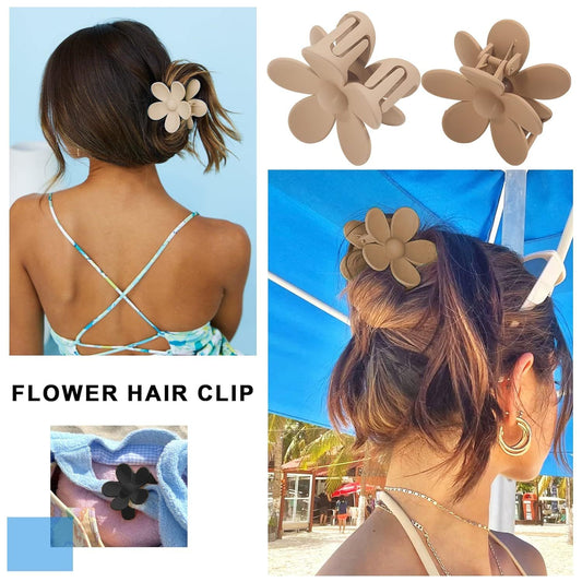 Cute Hair Claw Clips Set - 4Pcs Nonslip Strong Hold 3 Inch Matte Small lower Clips or Women and Girls (Beige, V1259-DP01-E-552