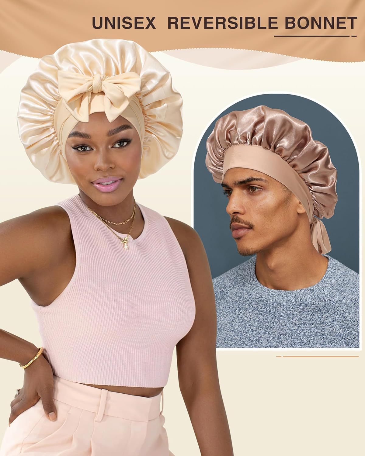 2PCS Satin Bonnets Silk Bonnet or Sleeping Women Curly Hair Bonnet with Tie Band Bonnets Sleep Cap V1259-DP01-E-556
