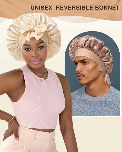 2PCS Satin Bonnets Silk Bonnet or Sleeping Women Curly Hair Bonnet with Tie Band Bonnets Sleep Cap V1259-DP01-E-556