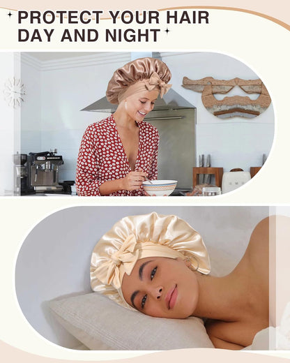 2PCS Satin Bonnets Silk Bonnet or Sleeping Women Curly Hair Bonnet with Tie Band Bonnets Sleep Cap V1259-DP01-E-556