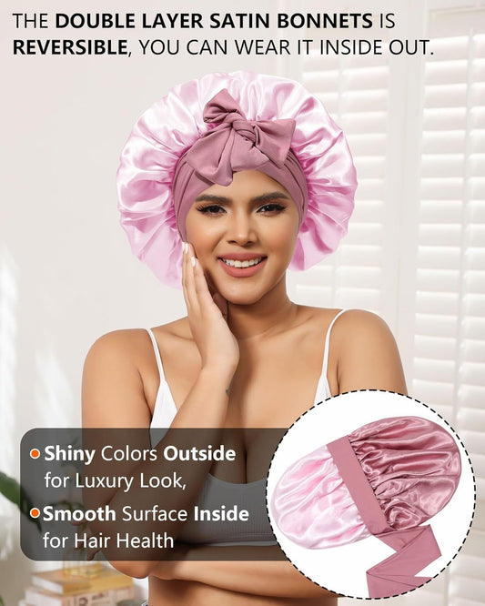 Satin Bonnets Silk Bonnet or Sleeping Women Hair Bonnet or Curly Hair Sleep Cap Reversible Double Layer V1259-DP01-E-560