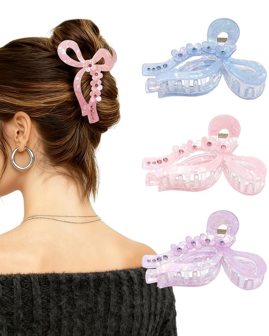 4.3" Acrylic Bow Hair Clips or Women Cute Bow Claw Clip 3PCS Large Hair Claw Clips or Thick or Long Hair Bows V1259-DP01-E-561
