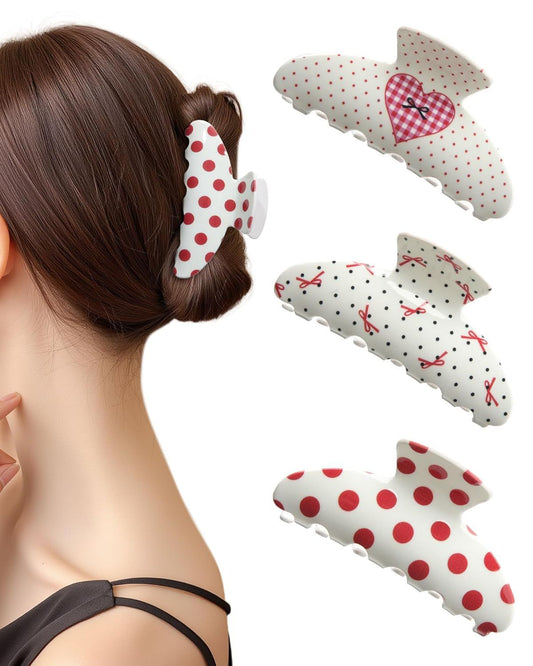 3Pcs Acrylic Hair Claw Clips or Women, Non-Slip 3.5" Banana Claw Clip, Heart Pattern, Valentine's Day Gits V1259-DP01-E-562