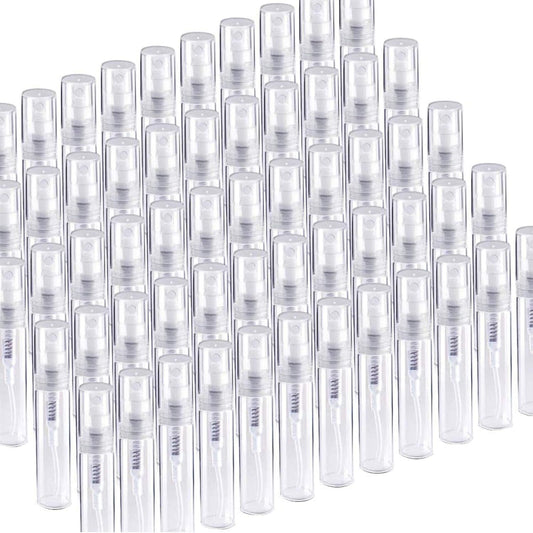 60 Pack 3ml Mini Spray Bottle, Clear Plastic Empty Cute Perume Atomizer Bottle or Cleaning, Travel, Essential V1259-DP01-E-574
