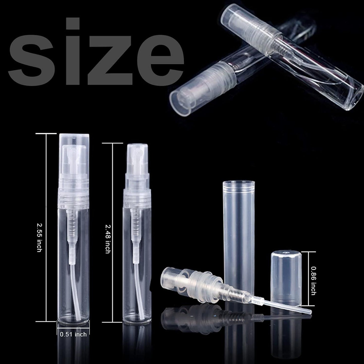 60 Pack 3ml Mini Spray Bottle, Clear Plastic Empty Cute Perume Atomizer Bottle or Cleaning, Travel, Essential V1259-DP01-E-574