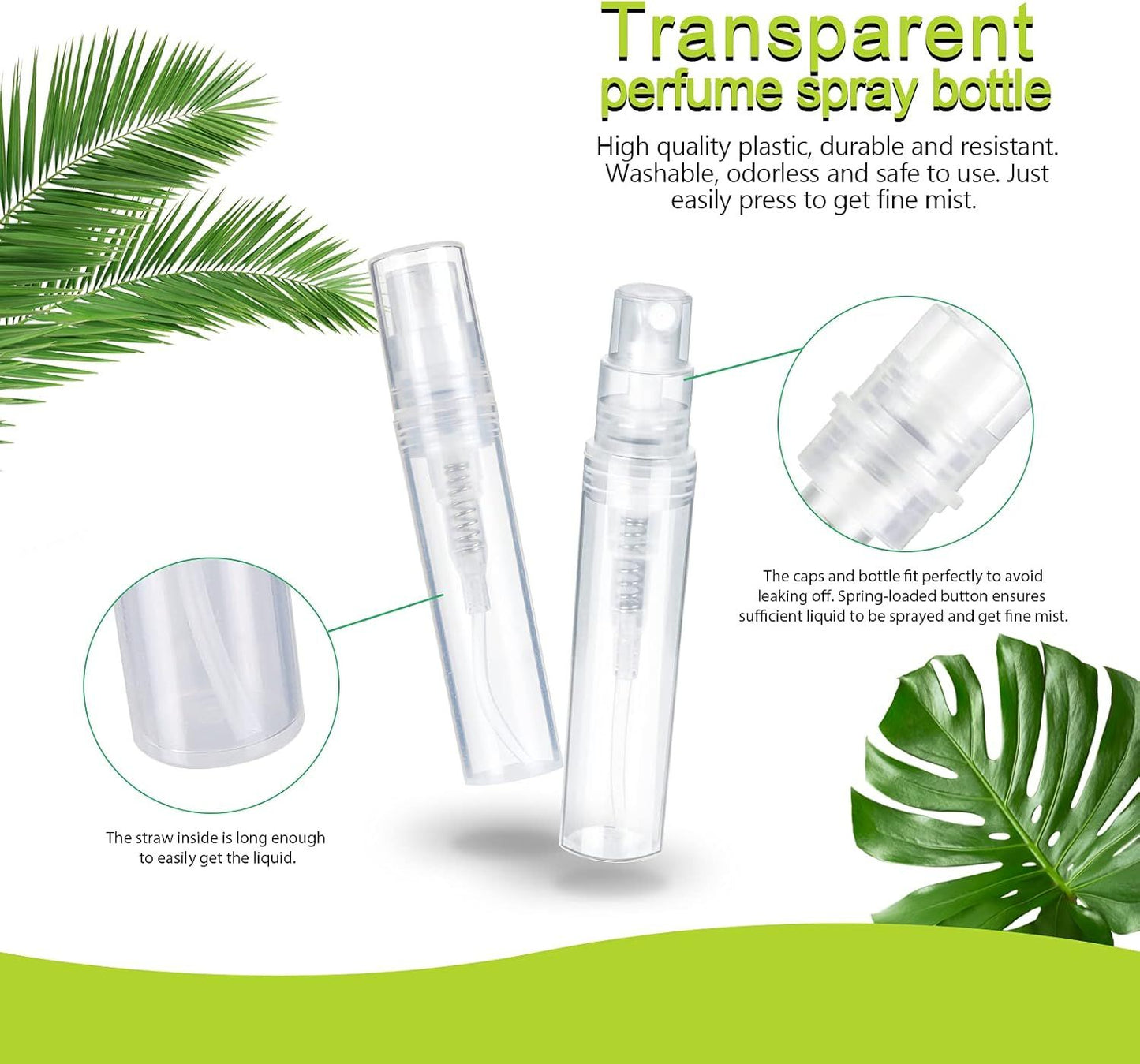 60 Pack 3ml Mini Spray Bottle, Clear Plastic Empty Cute Perume Atomizer Bottle or Cleaning, Travel, Essential V1259-DP01-E-574