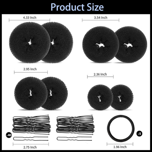 Hair Bun Maker Set- 8 PCS Hair Donuts or Buns (2 Extra-large,2 Large,2 Medium and 2 Small), 40 PCS Bobby V1259-DP01-E-578