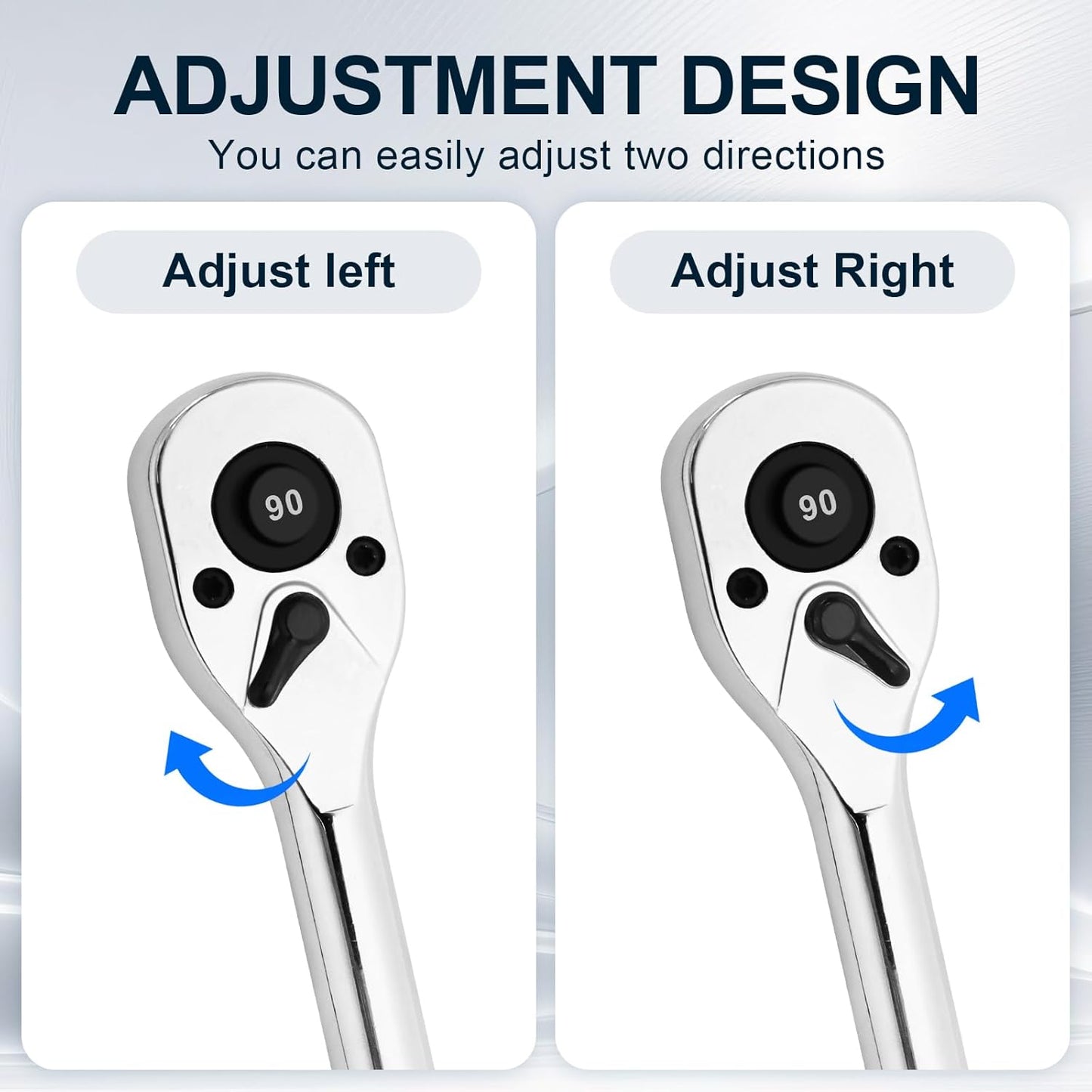 Biaungdo 1/4 Inch Drive Ratchet, 90-Tooth Reversible Quick-release Ratchet Wrench, Chrome Alloy Socket Wrench V1259-DP01-E-58