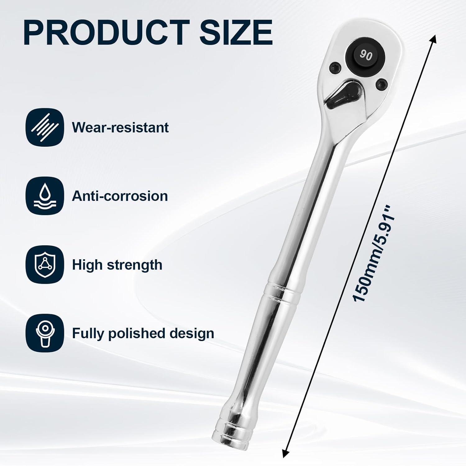 Biaungdo 1/4 Inch Drive Ratchet, 90-Tooth Reversible Quick-release Ratchet Wrench, Chrome Alloy Socket Wrench V1259-DP01-E-58