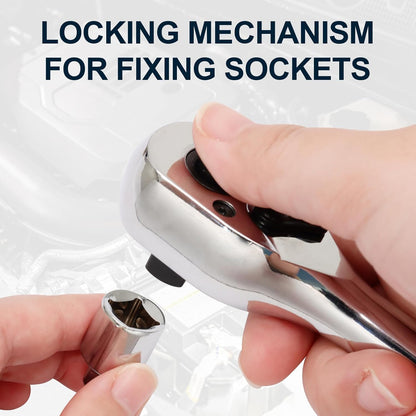 Biaungdo 1/4 Inch Drive Ratchet, 90-Tooth Reversible Quick-release Ratchet Wrench, Chrome Alloy Socket Wrench V1259-DP01-E-58