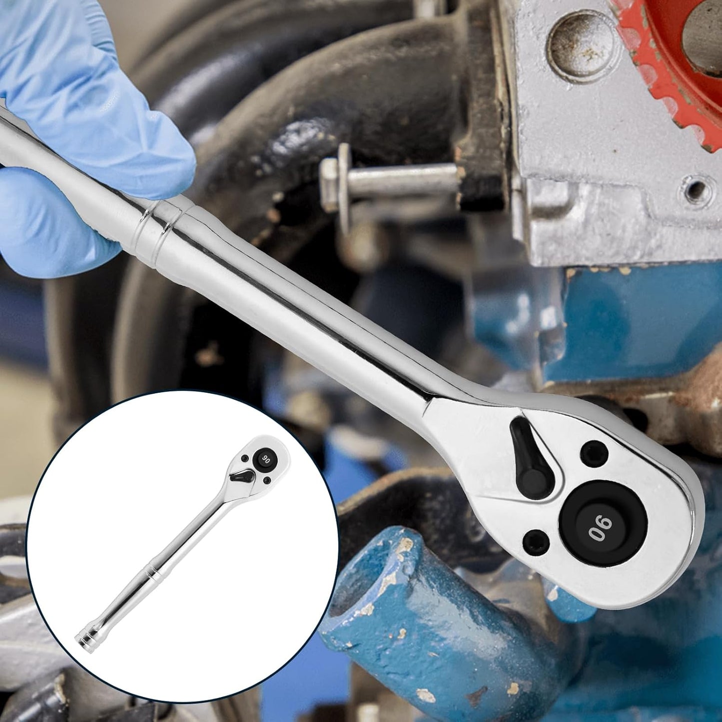 Biaungdo 1/4 Inch Drive Ratchet, 90-Tooth Reversible Quick-release Ratchet Wrench, Chrome Alloy Socket Wrench V1259-DP01-E-58