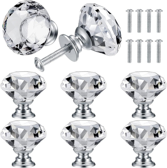 8 Pcs Crystal Cabinet Knobs, Decorative Diamond Shape Crystal Glass Dresser Knobs or Dresser Drawers Cupboard V1259-DP01-E-586