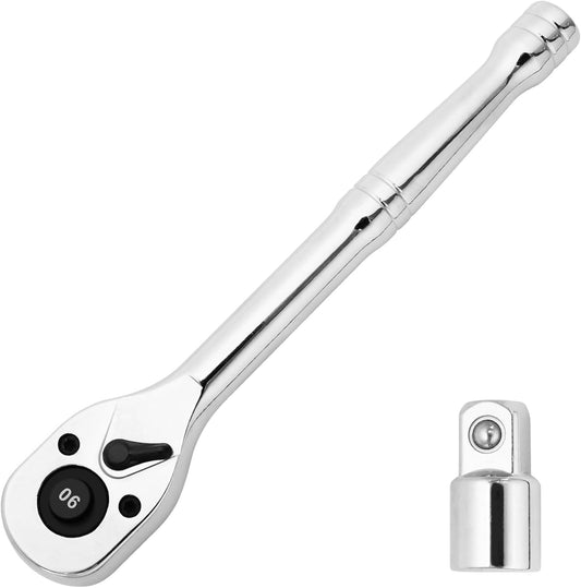 Biaungdo 1/4 Inch Drive Ratchet with 1/4" to 3/8" Adapter, 90-Tooth Reversible Quick-release Ratchet Wrench, V1259-DP01-E-59