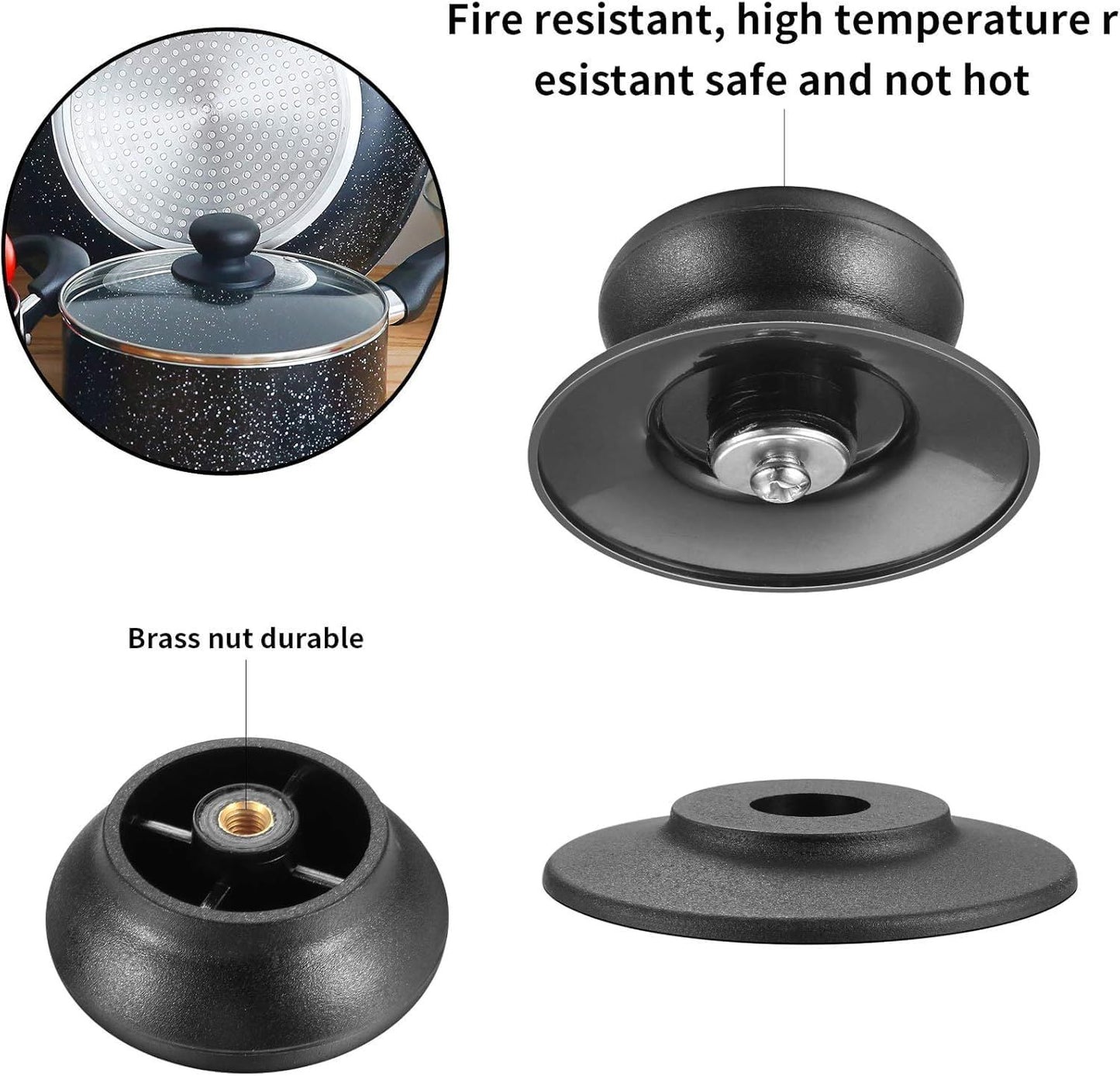 4 Pcs Universal Pot Lid Knobs, Pot Lid Handle Replacement, Pot Cover Knobs, Universal Kitchen Bakelite Top V1259-DP01-E-590