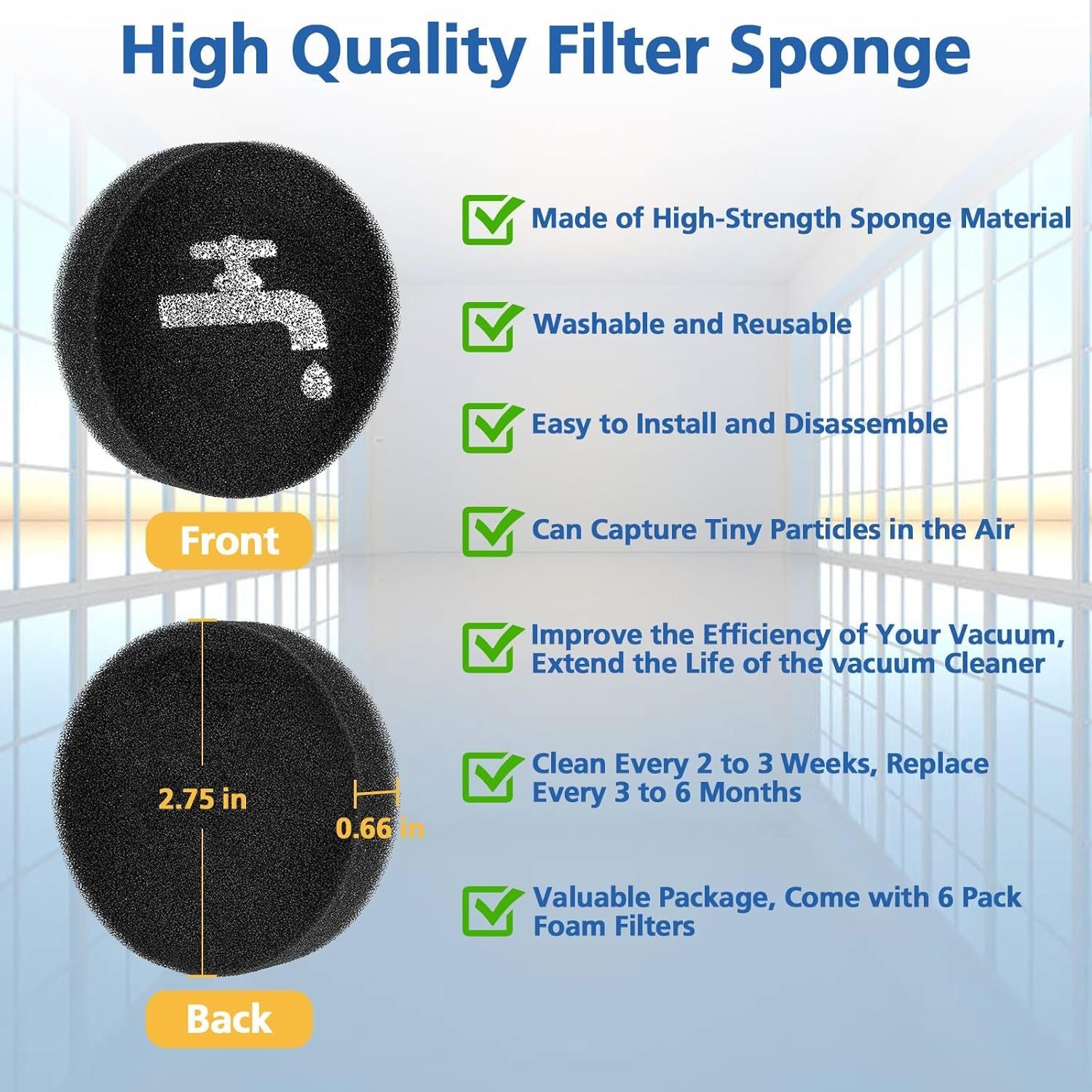 Sponge ilter Replacement Compatible with BLACK+DECKER POWERSERIES+ 16V / 20V Cordless Stick Vacuum Models V1259-DP01-E-598