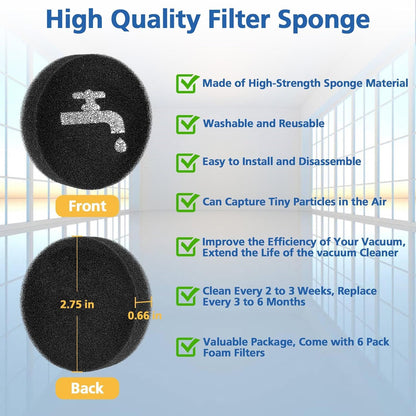 Sponge ilter Replacement Compatible with BLACK+DECKER POWERSERIES+ 16V / 20V Cordless Stick Vacuum Models V1259-DP01-E-598