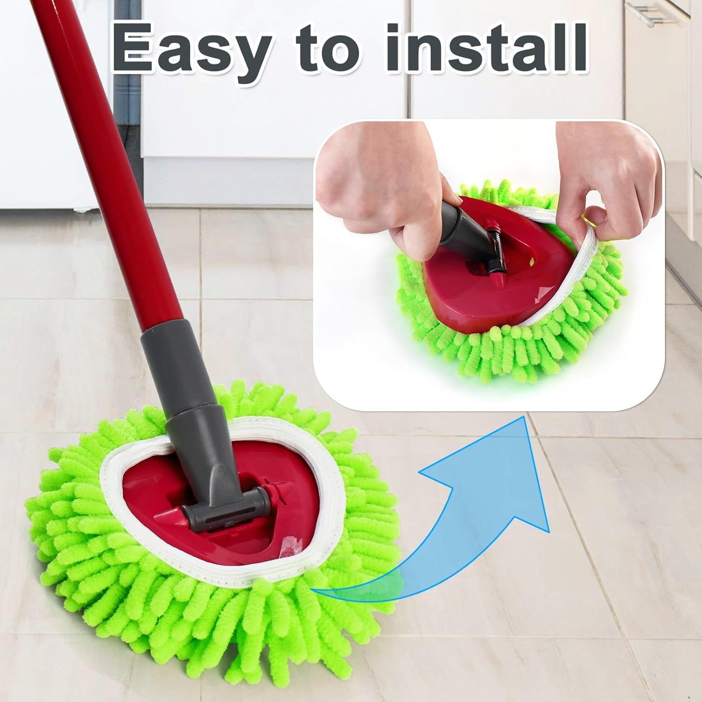 Mop Heads Replacements, 3 Pack Spin Mop Reill Replace Head or O Cedar RinseClean 2 Tank System, Microiber & V1259-DP01-E-606