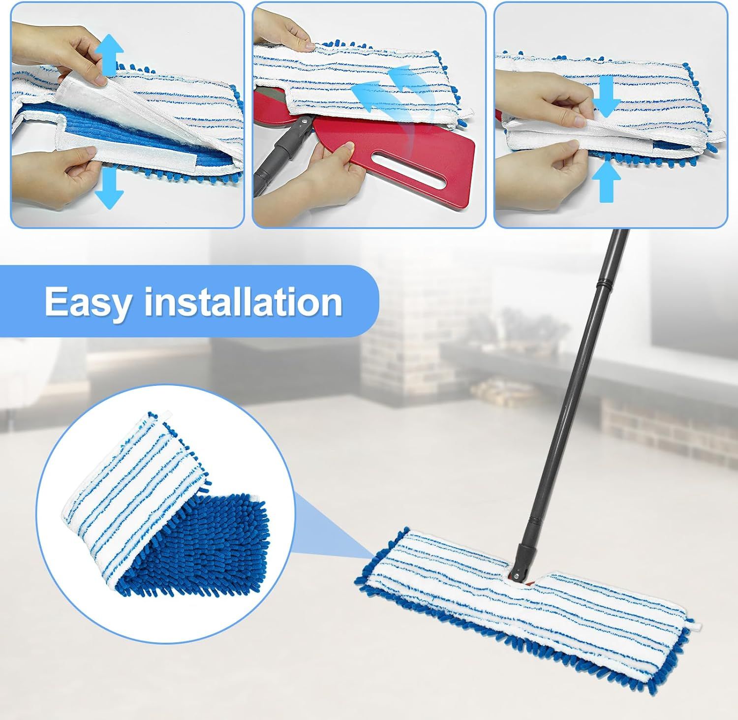 3 Pack Mop Heads Replacements Compatible or Ocedar Dual-Action Microiber lip Mop, Double Sided Mop Replace V1259-DP01-E-607