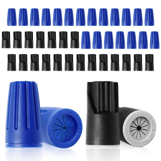Biaungdo 40 Pcs Black and Blue Waterproof Wire Electrical Connectors, Outdoor Seal Twist Nuts Caps Cable V1259-DP01-E-61