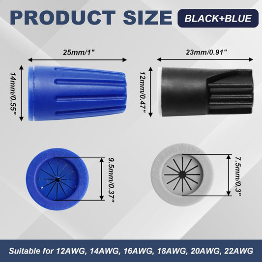 Biaungdo 40 Pcs Black and Blue Waterproof Wire Electrical Connectors, Outdoor Seal Twist Nuts Caps Cable V1259-DP01-E-61