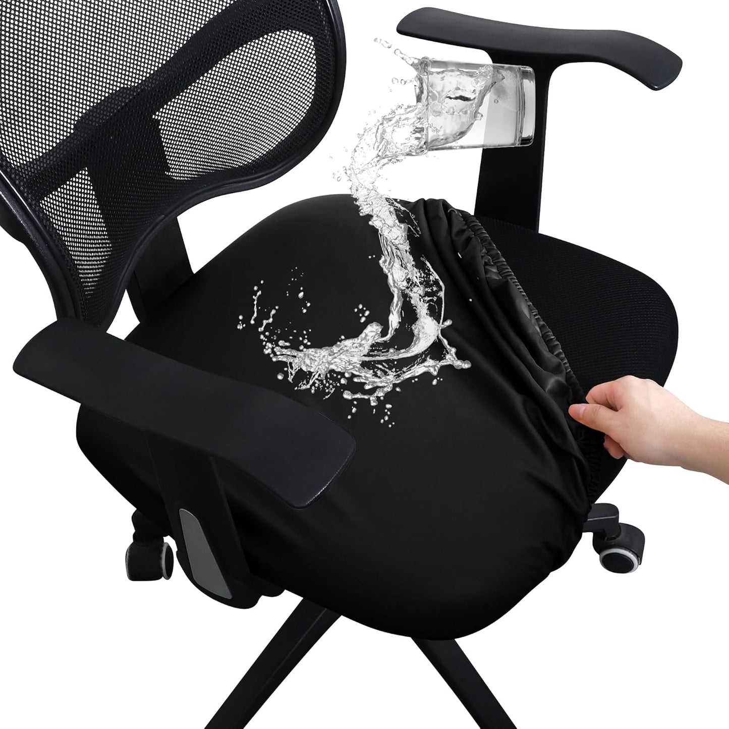 FORCHEER Office Chair seat Covers Leather Stretch Waterproof PU Computer Chair Seat Cushion Slipcovers-Black V1259-DP01-E-63