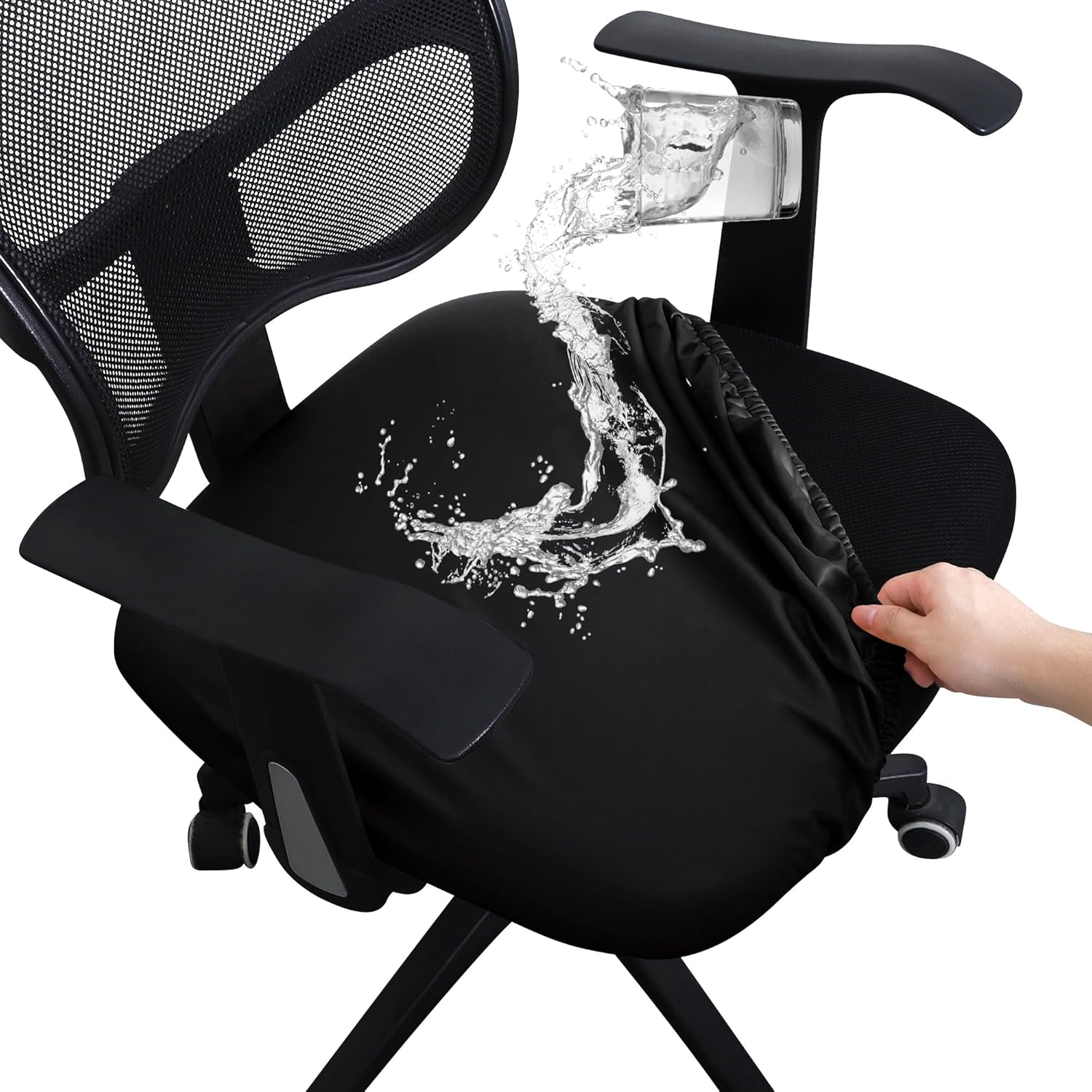 FORCHEER Office Chair seat Covers Leather Stretch Waterproof PU Computer Chair Seat Cushion Slipcovers-Black V1259-DP01-E-63