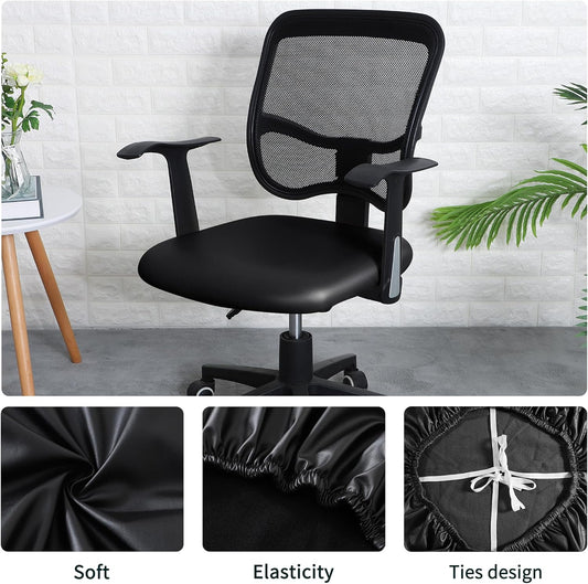 FORCHEER Office Chair seat Covers Leather Stretch Waterproof PU Computer Chair Seat Cushion Slipcovers-Black V1259-DP01-E-63