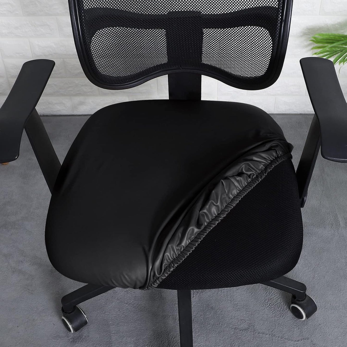 FORCHEER Office Chair seat Covers Leather Stretch Waterproof PU Computer Chair Seat Cushion Slipcovers-Black V1259-DP01-E-63