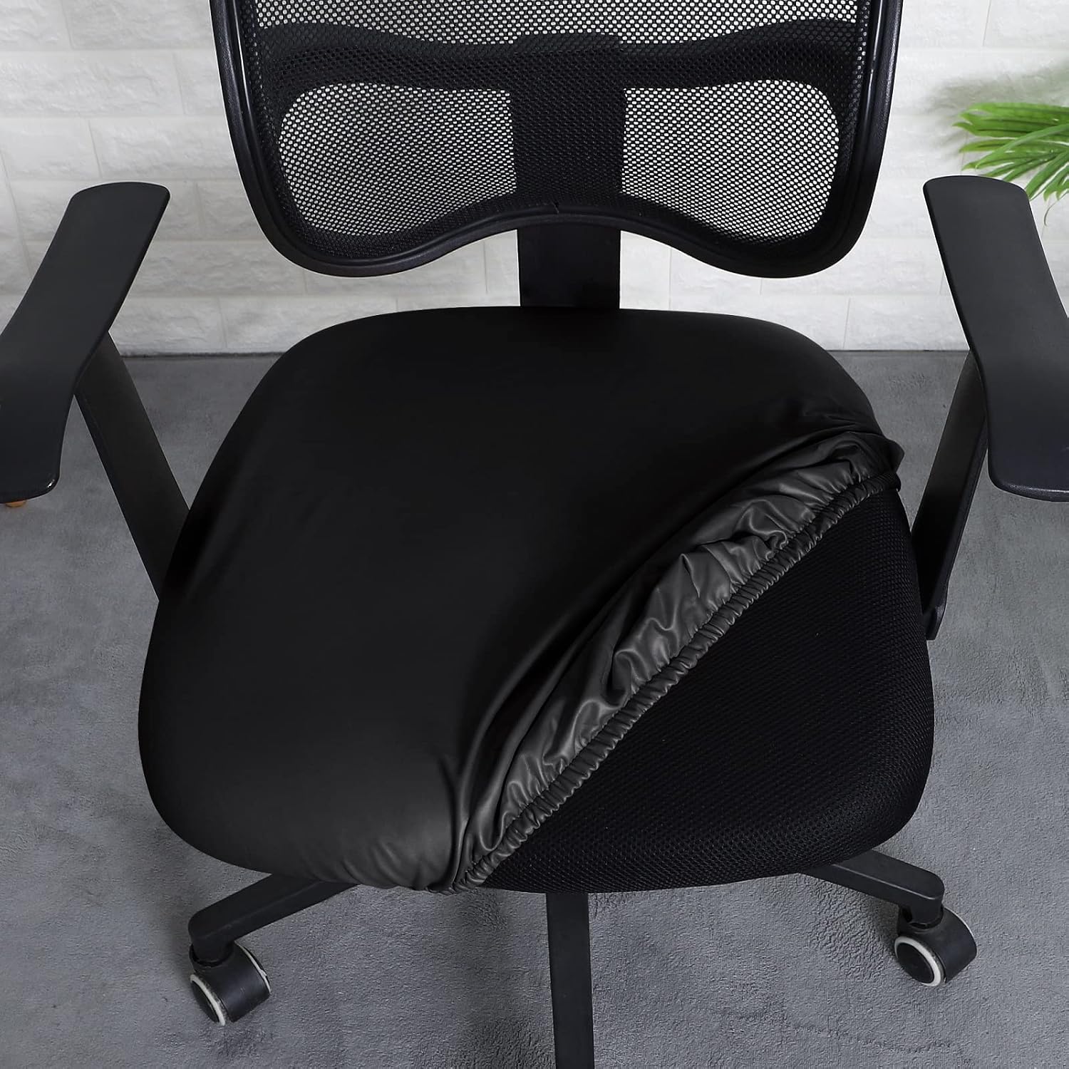 FORCHEER Office Chair seat Covers Leather Stretch Waterproof PU Computer Chair Seat Cushion Slipcovers-Black V1259-DP01-E-63