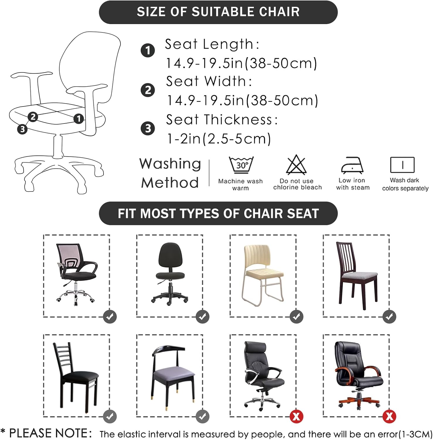 FORCHEER Office Chair seat Covers Leather Stretch Waterproof PU Computer Chair Seat Cushion Slipcovers-Black V1259-DP01-E-63