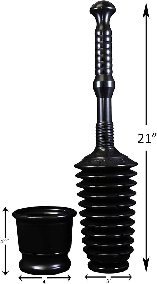 Master Plunger MP500-B3 Heavy Duty Bathroom Toilet Plunger Kit with Short Bucket/Caddy. Equipped with Air V1259-DP01-E-70