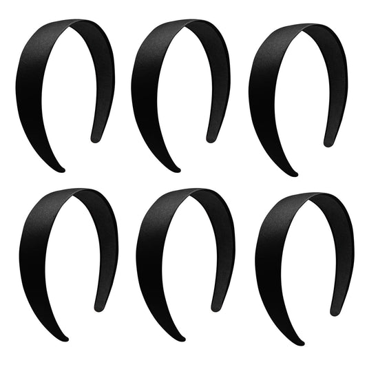 BallHull 1.2 Inch Satin Headbands, Ladies and Girls Antiskid Hard Hair Bands, DIY Hair Headbands, 6 Pcs Black. V1259-DP01-E-77