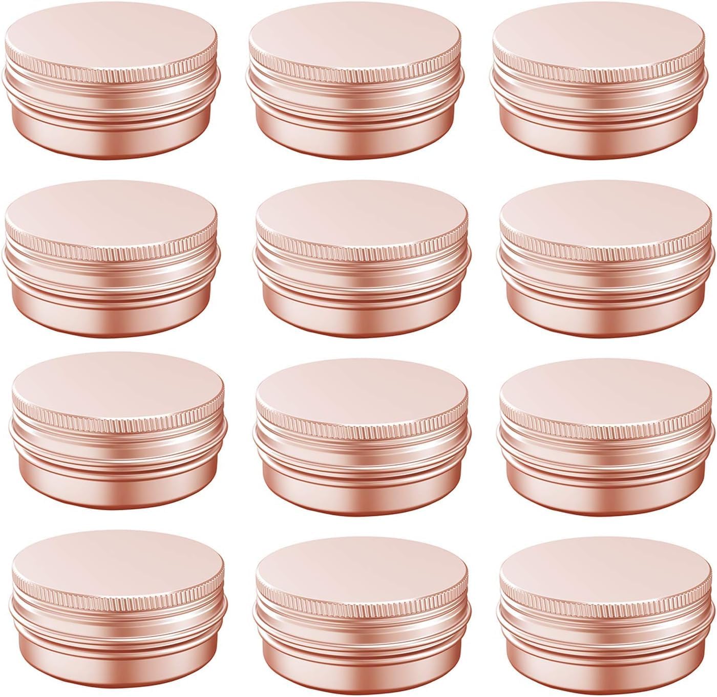 1 oz Aluminum Tin Jar with Screw Cap Refillable Container for Cosmetic, Lip Balm, Cream, Rose Gold 12 Pcs. V1259-DP01-E-78