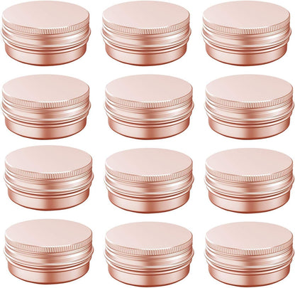 1 oz Aluminum Tin Jar with Screw Cap Refillable Container for Cosmetic, Lip Balm, Cream, Rose Gold 12 Pcs. V1259-DP01-E-78