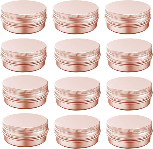 1 oz Aluminum Tin Jar with Screw Cap Refillable Container for Cosmetic, Lip Balm, Cream, Rose Gold 12 Pcs. V1259-DP01-E-78